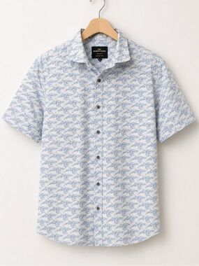 Rodd & Gunn Sports Fit Blue And White XL 100% Cotton Short Sleeve Button Shirt